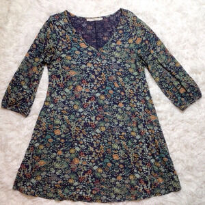 Peruvian Connection Tunic Indigo Rose Pima Bottom Millefiori Botanic Floral XS S